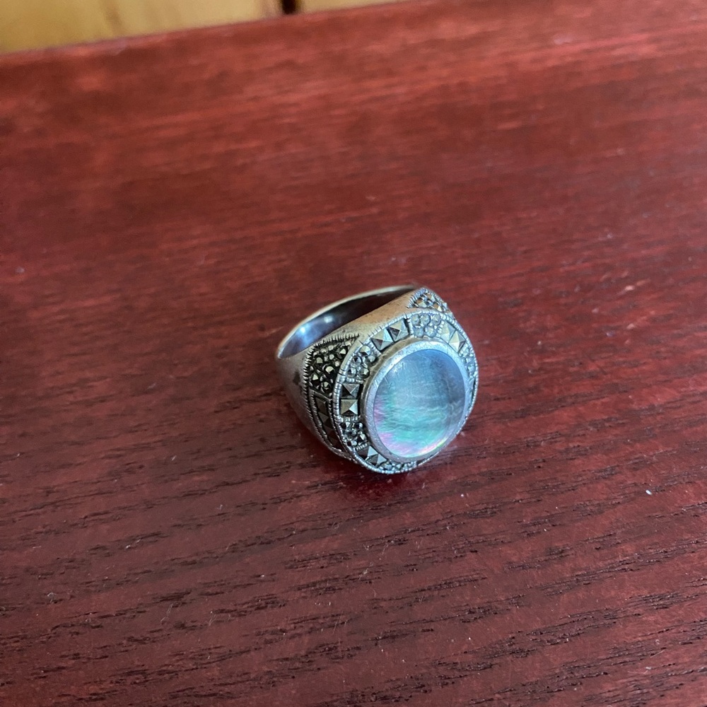Silver Ring With Iridescent Stone - image 1